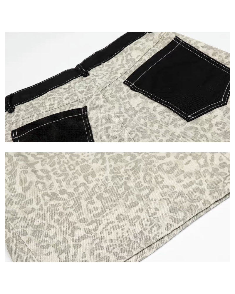 Unisex Vintage Distressed Leopard Baggy Jorts