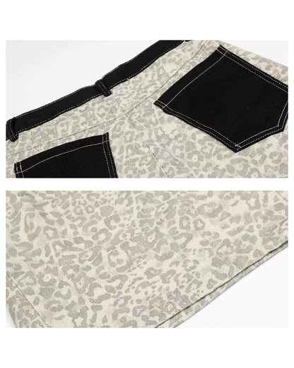 Unisex Vintage Distressed Leopard Baggy Jorts