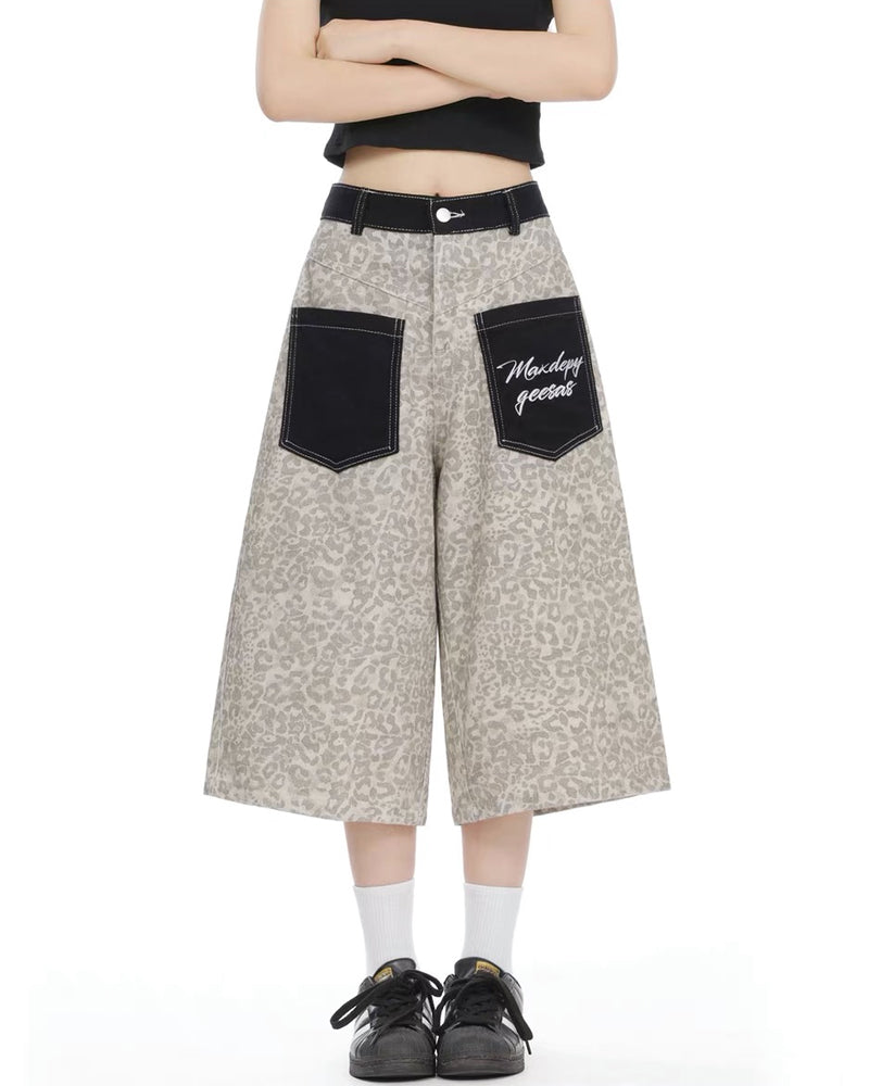 Unisex Vintage Distressed Leopard Baggy Jorts