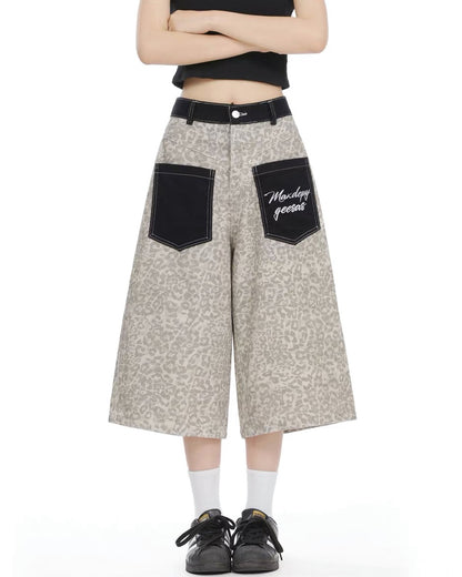 Unisex Vintage Distressed Leopard Baggy Jorts