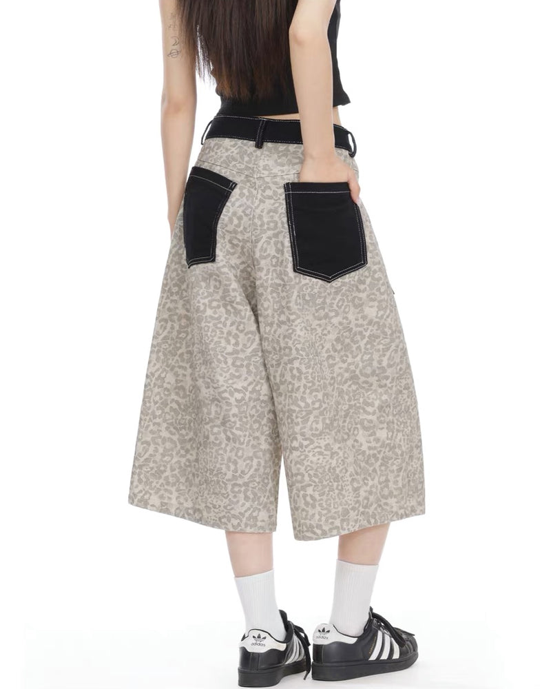 Unisex Vintage Distressed Leopard Baggy Jorts