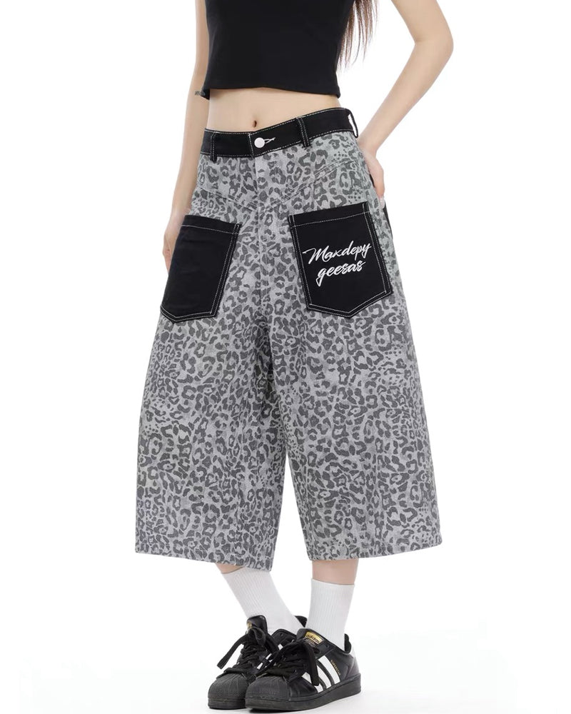 Unisex Vintage Distressed Leopard Baggy Jorts