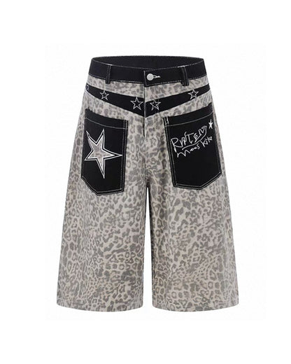 Unisex Vintage Distressed Leopard Baggy Jorts