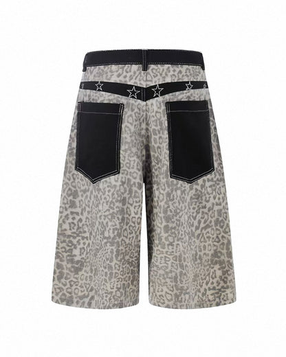 Unisex Vintage Distressed Leopard Baggy Jorts