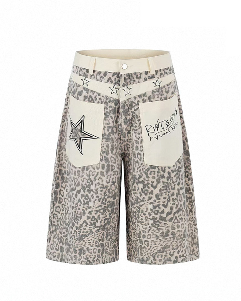 Unisex Vintage Distressed Leopard Baggy Jorts
