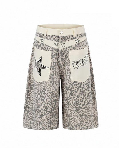 Unisex Vintage Distressed Leopard Baggy Jorts