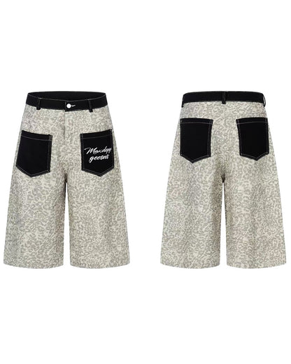 Unisex Vintage Distressed Leopard Baggy Jorts