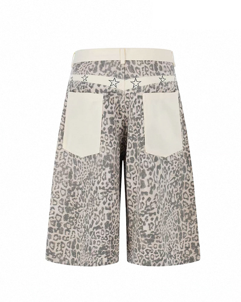 Unisex Vintage Distressed Leopard Baggy Jorts