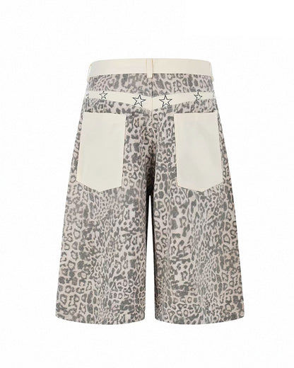 Unisex Vintage Distressed Leopard Baggy Jorts