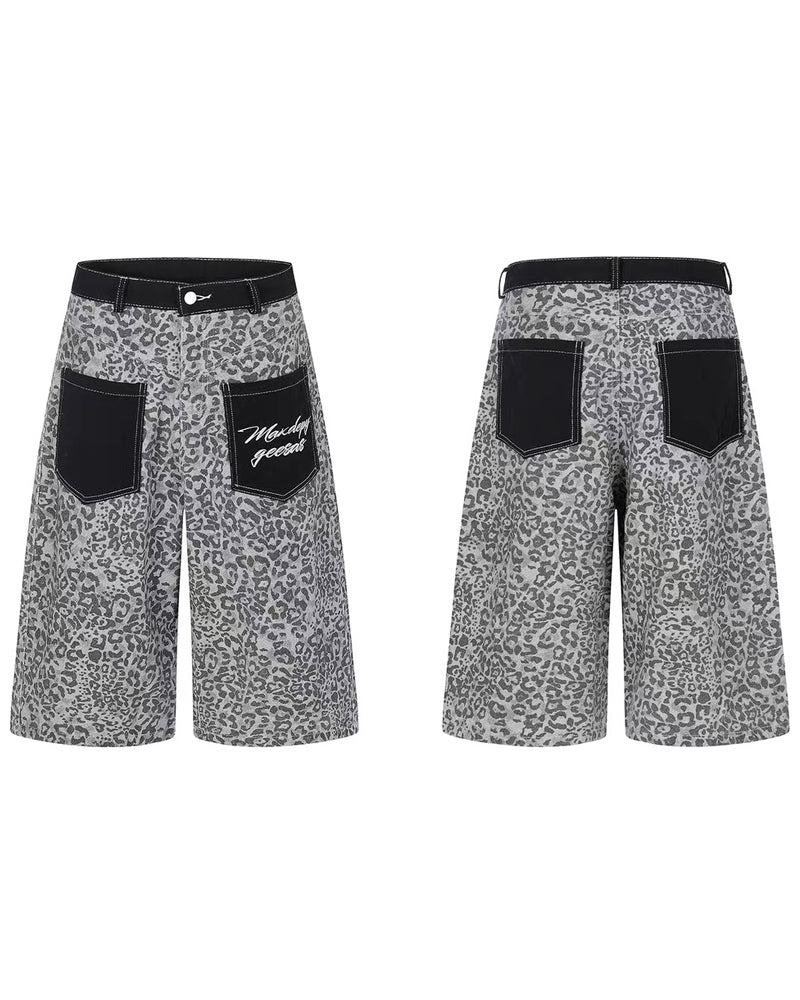 Unisex Vintage Distressed Leopard Baggy Jorts