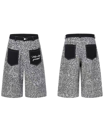Unisex Vintage Distressed Leopard Baggy Jorts