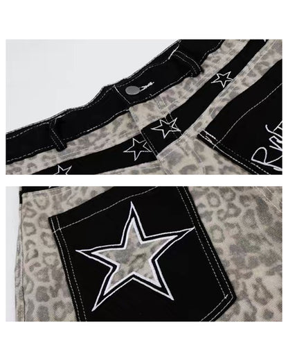 Unisex Vintage Distressed Leopard Baggy Jorts