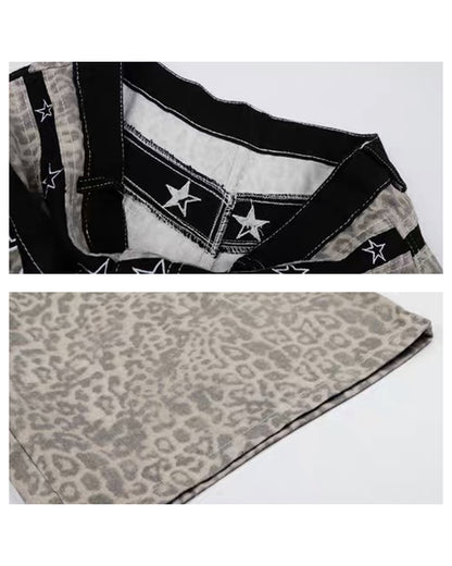 Unisex Vintage Distressed Leopard Baggy Jorts