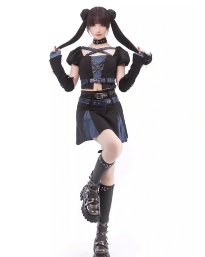 Mechanical Girl Leather Jacket Tank Skirt Set (Sold Separately)