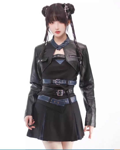 Mechanical Girl Leather Jacket Tank Skirt Set (Sold Separately)