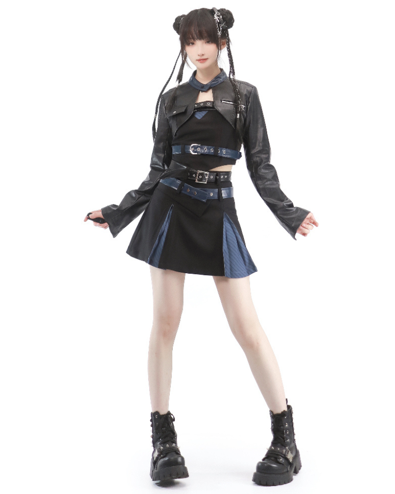 Mechanical Girl Leather Jacket Tank Skirt Set (Sold Separately)