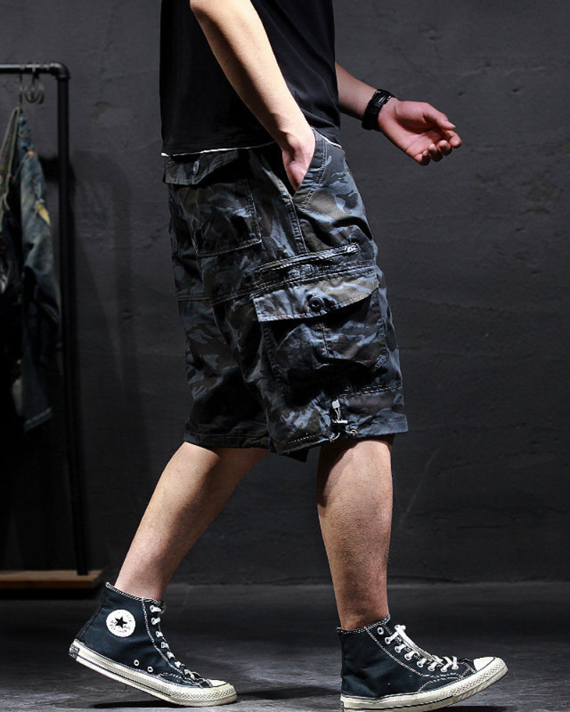 Men’s Loose Summer Black Camo Jorts