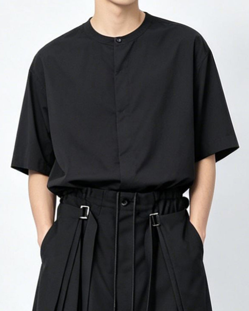 Japanese Dark Casual Tencel Short Sleeve Shirt