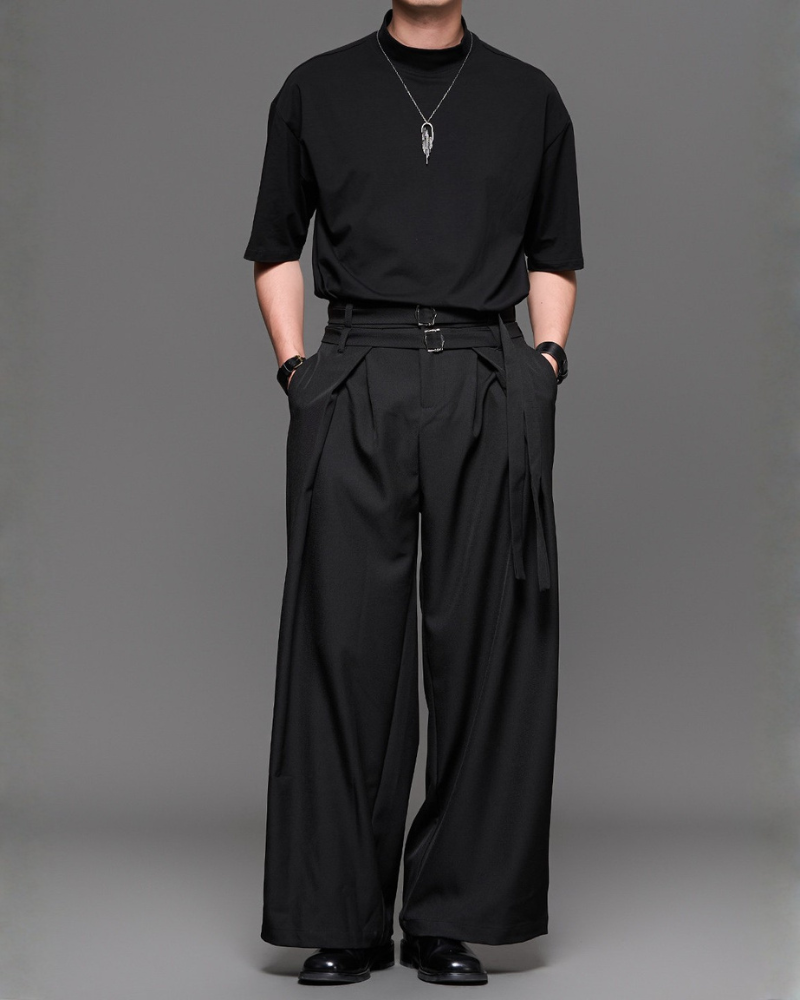 Minimalist Japanese Ice-Silk Mock Neck Basic T-Shirt