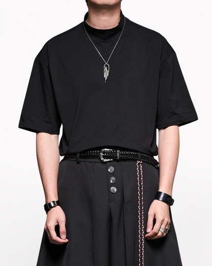 Minimalist Japanese Ice-Silk Mock Neck Basic T-Shirt