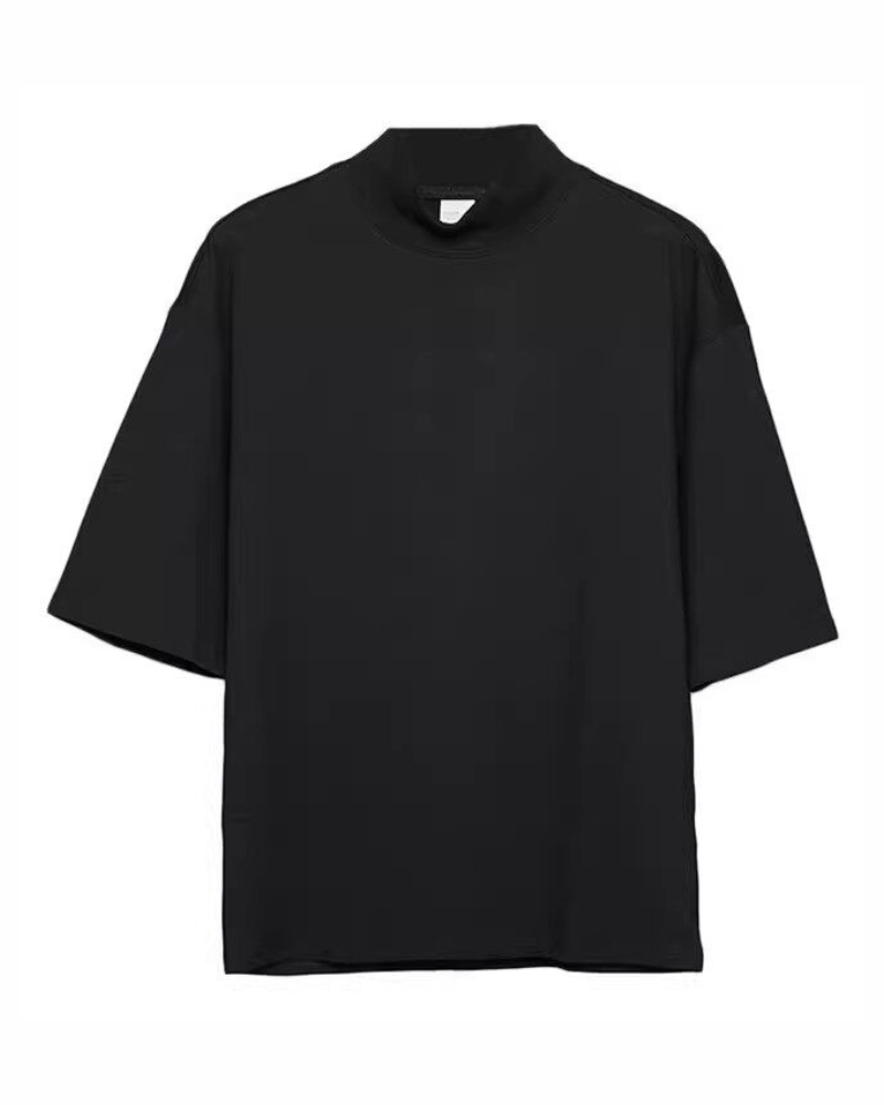 Minimalist Japanese Ice-Silk Mock Neck Basic T-Shirt