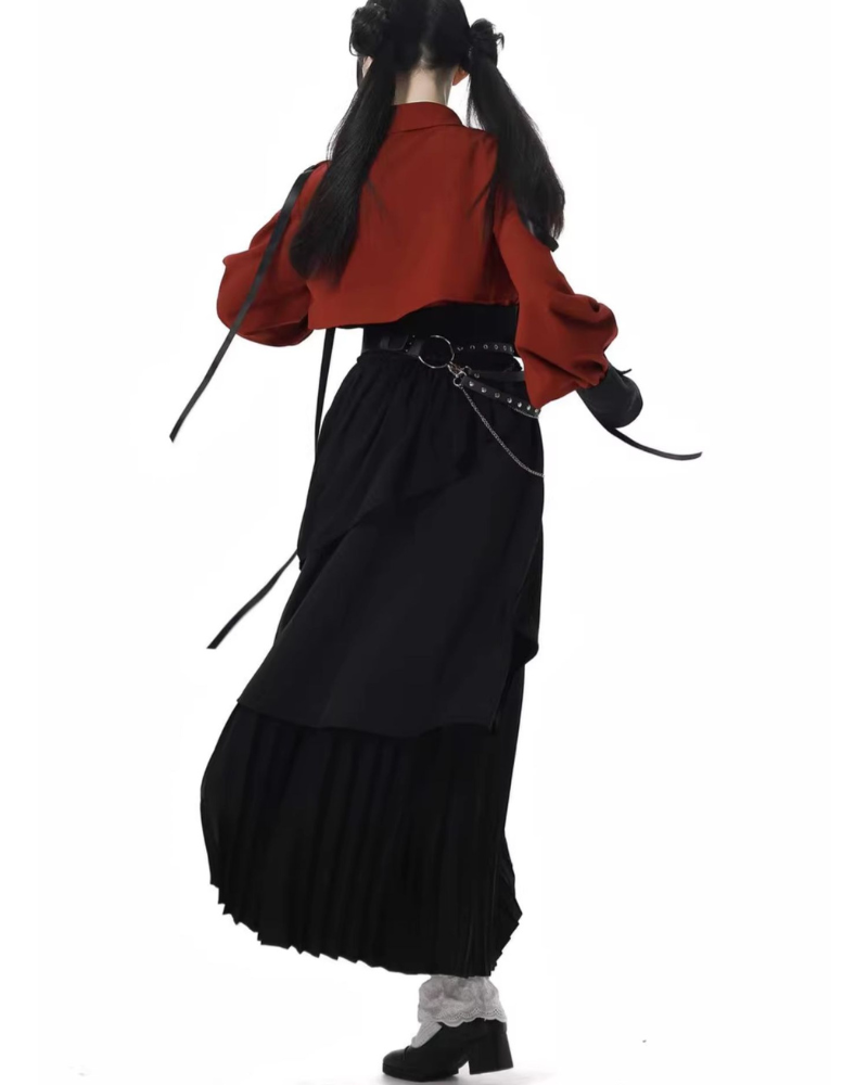 Moonlight Drape Pleated Shirt And Skirt Set（Sold Separately）