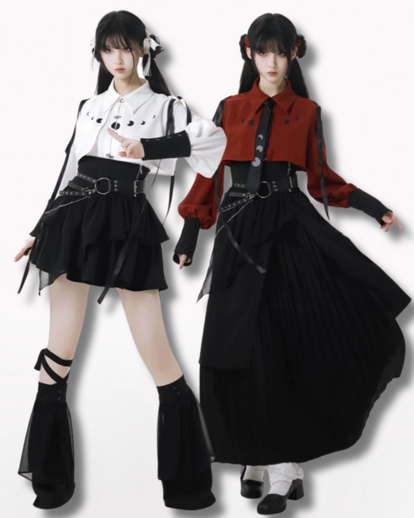 Moonlight Drape Pleated Shirt And Skirt Set（Sold Separately）