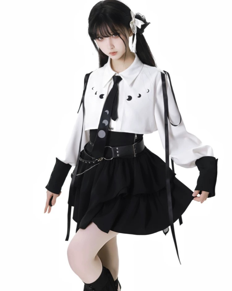 Moonlight Drape Pleated Shirt And Skirt Set（Sold Separately）