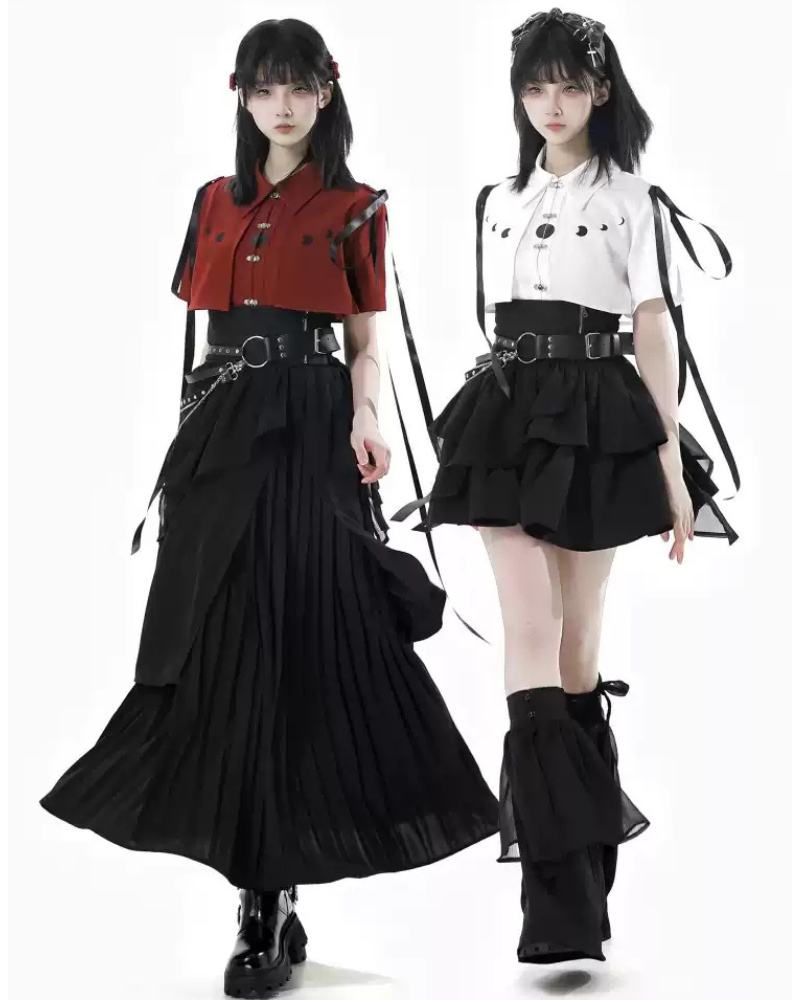 Moonlight Drape Pleated Shirt And Skirt Set（Sold Separately）