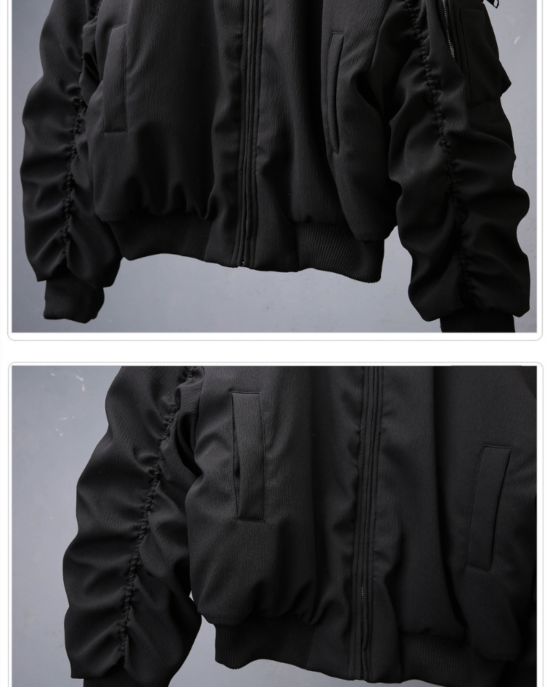Motorcycle-Inspired Padded Cropped Bomber Jacket