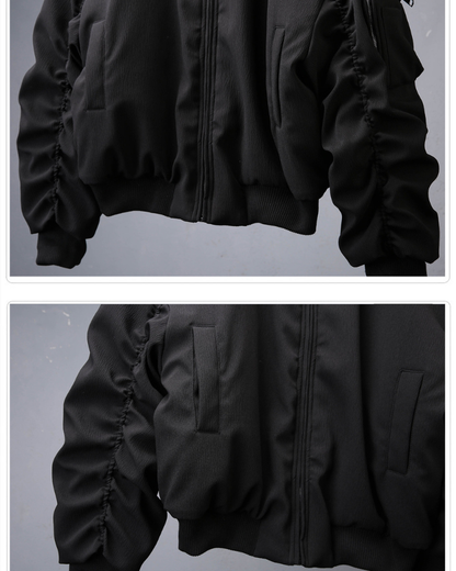 Motorcycle-Inspired Padded Cropped Bomber Jacket