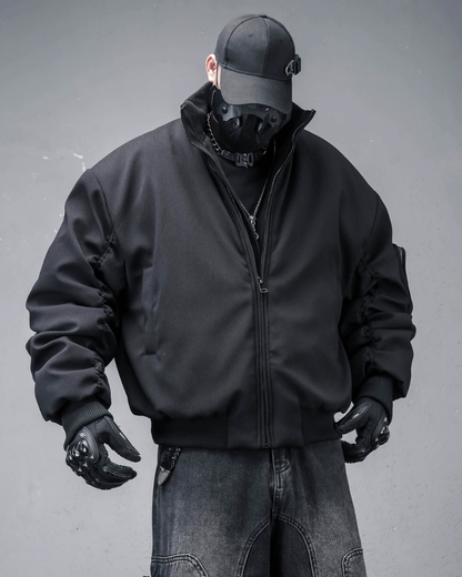 Motorcycle-Inspired Padded Cropped Bomber Jacket