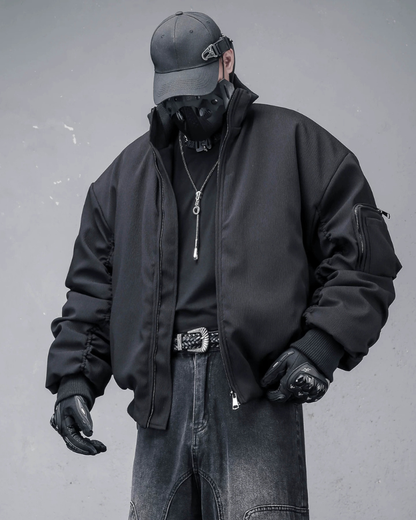 Motorcycle-Inspired Padded Cropped Bomber Jacket