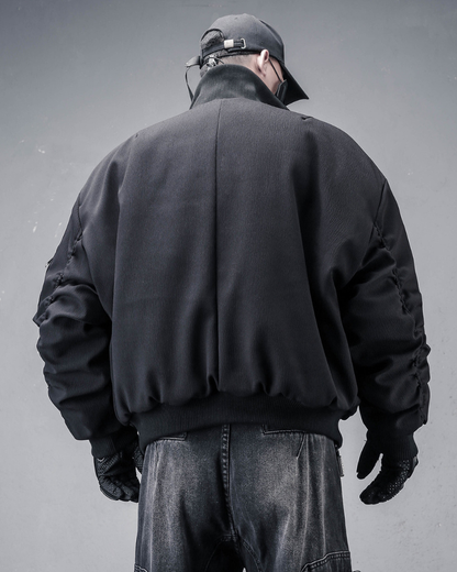 Motorcycle-Inspired Padded Cropped Bomber Jacket