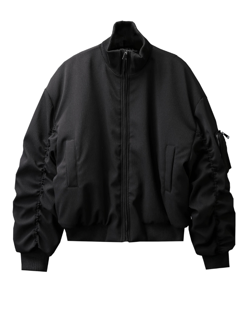 Motorcycle-Inspired Padded Cropped Bomber Jacket