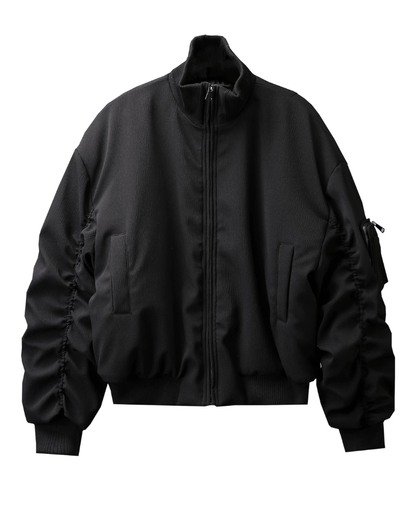 Motorcycle-Inspired Padded Cropped Bomber Jacket