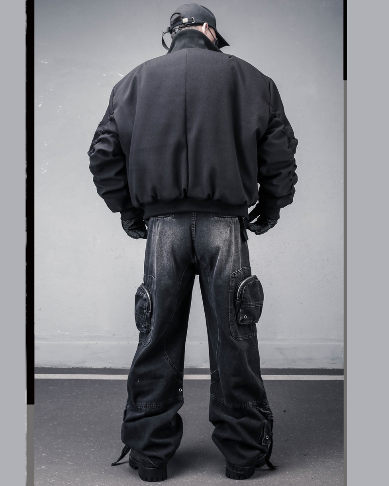 Motorcycle-Inspired Padded Cropped Bomber Jacket