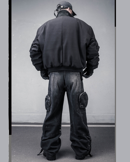 Motorcycle-Inspired Padded Cropped Bomber Jacket