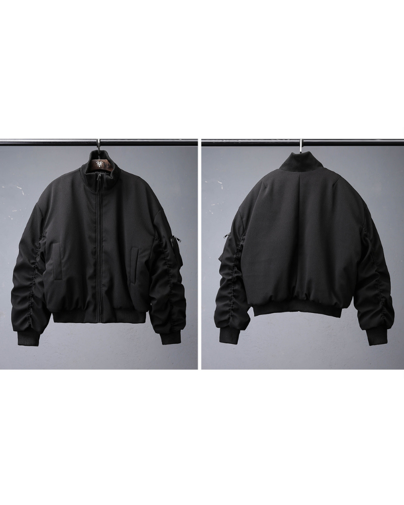 Motorcycle-Inspired Padded Cropped Bomber Jacket
