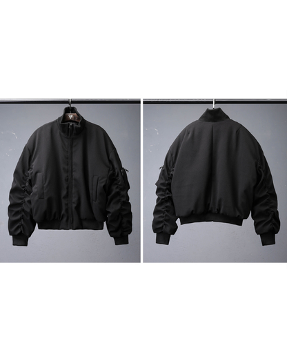 Motorcycle-Inspired Padded Cropped Bomber Jacket