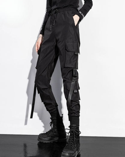 Techwear Women Black Slim Cargo Pants