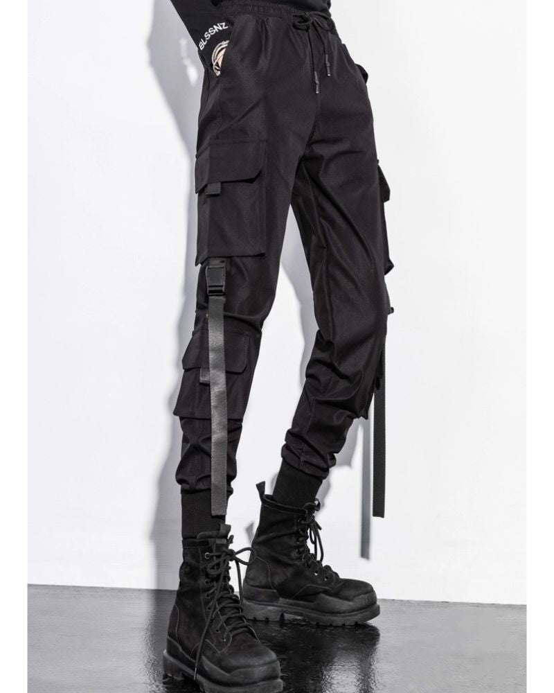 Techwear Women Black Slim Cargo Pants