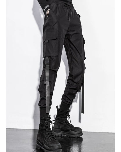 Techwear Women Black Slim Cargo Pants
