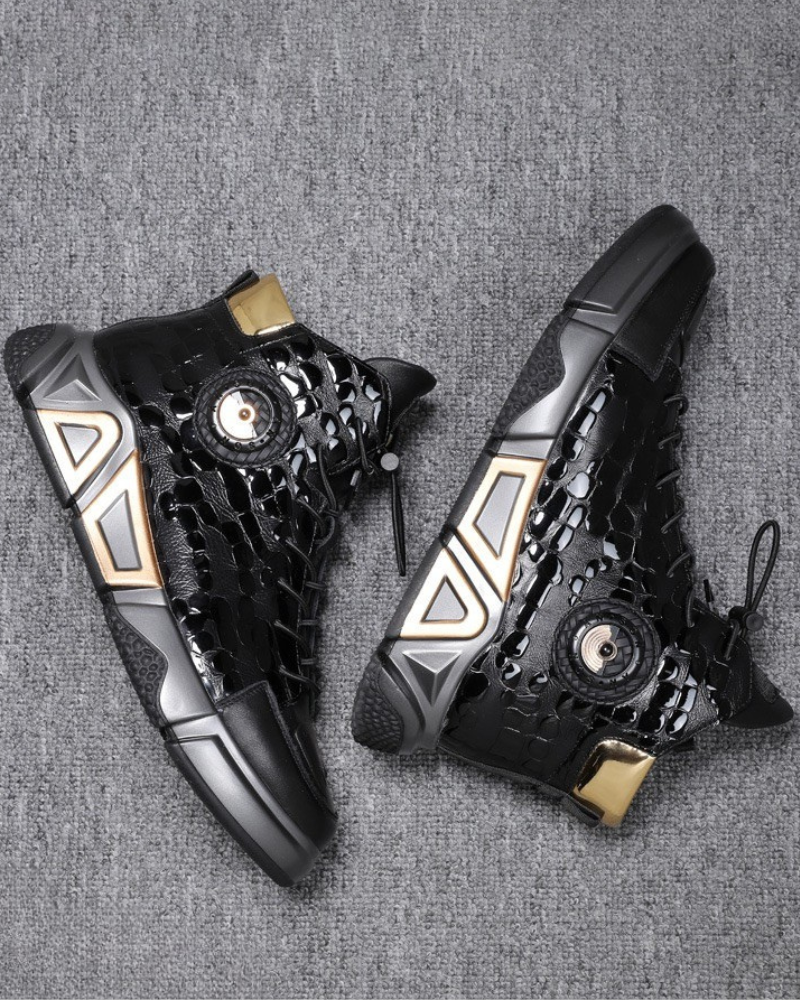 Motorcycle Leather High-top Techwear Sneakers