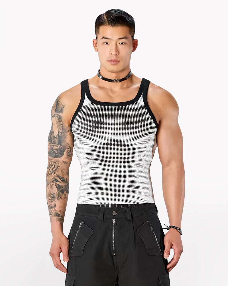 Men’s High-Stretch Polka-Dot Athletic Muscle Shirt