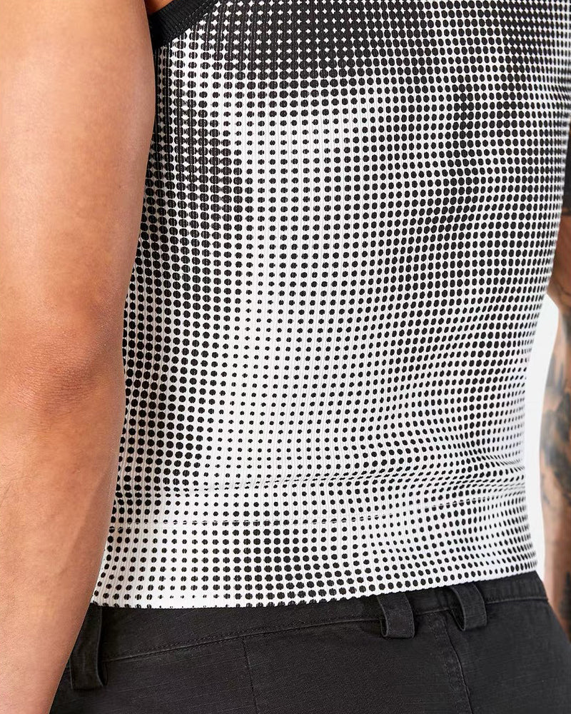 Men’s High-Stretch Polka-Dot Athletic Muscle Shirt