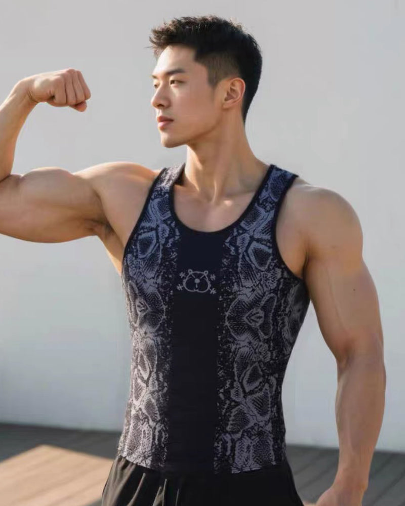 Men’s Athletic Casual Venom-Stripe Muscle Shirt.