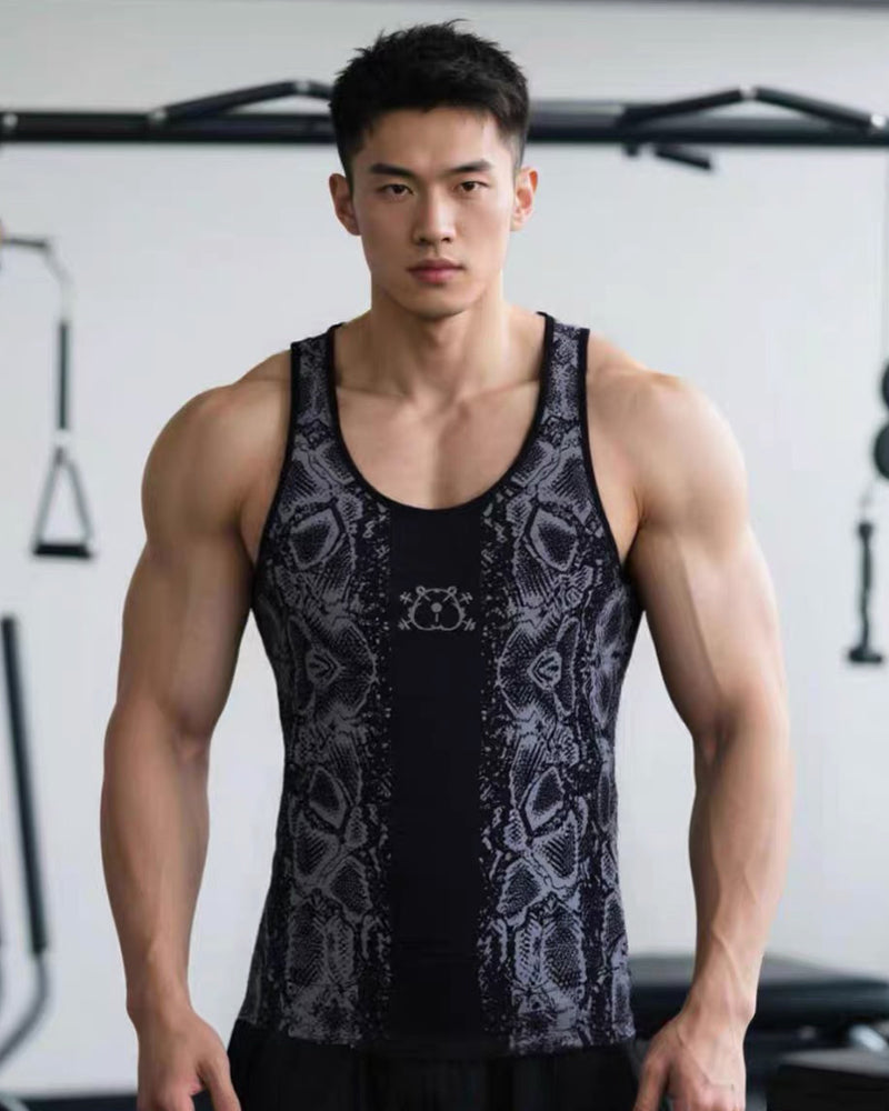 Men’s Athletic Casual Venom-Stripe Muscle Shirt.