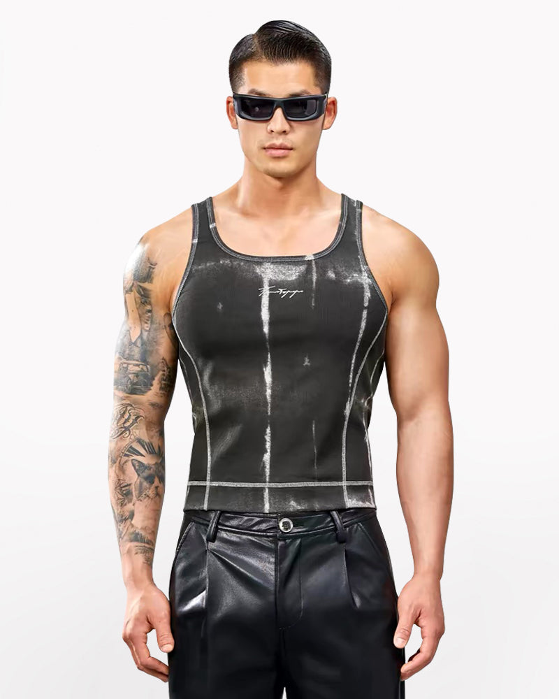 Men’s Ribbed Tie-Dye Stretch Workout Muscle Shirt