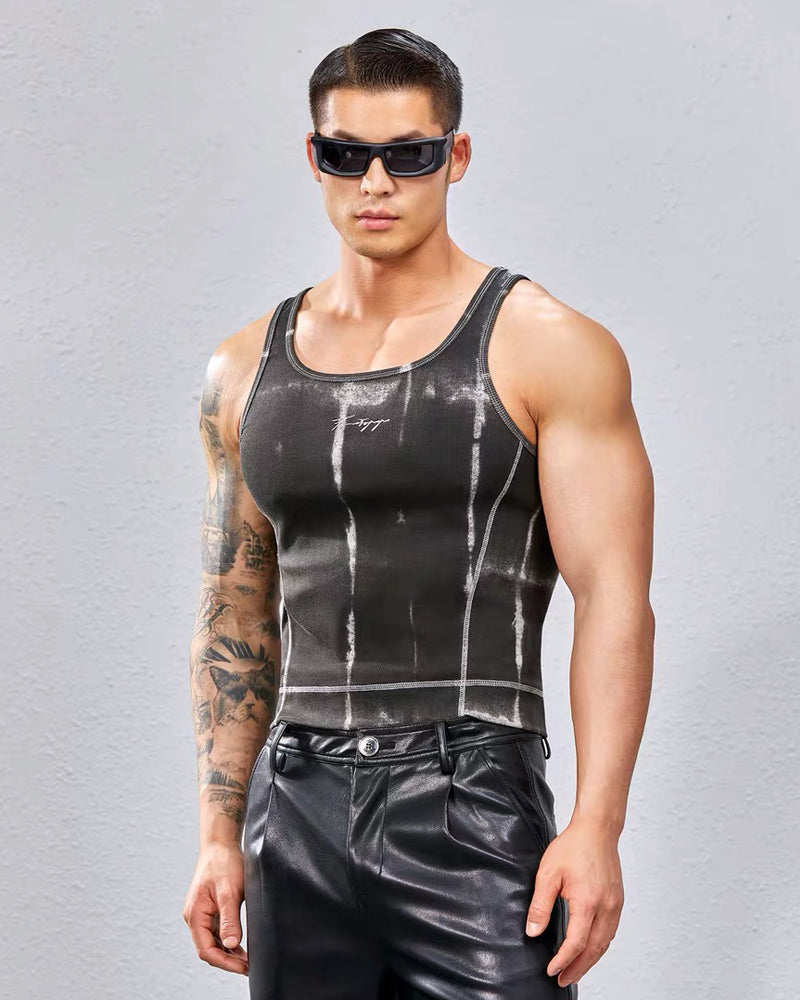 Men’s Ribbed Tie-Dye Stretch Workout Muscle Shirt